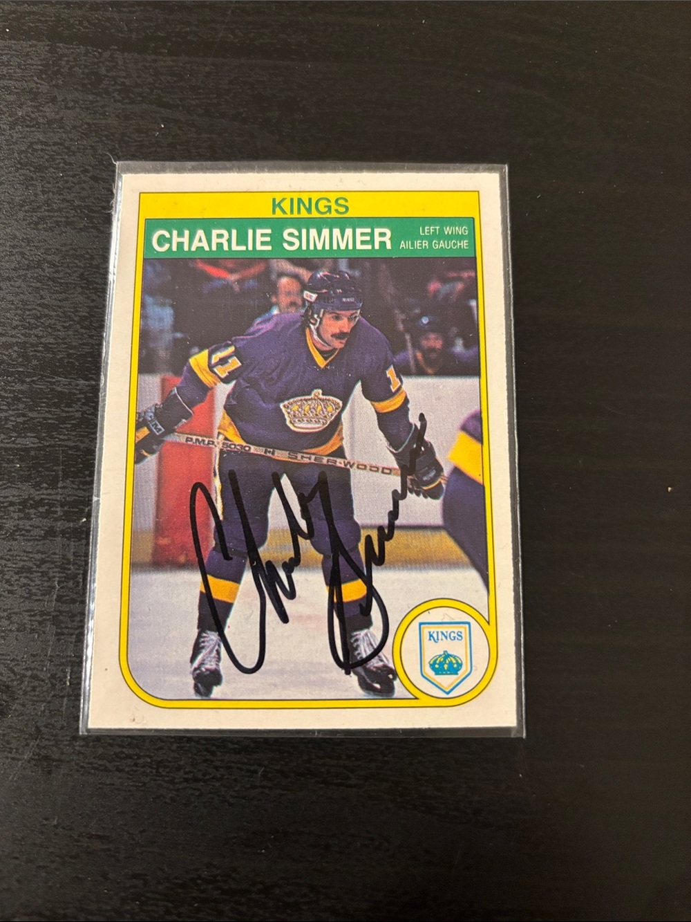 Signed Purple & Yellow Hockey Trading Card - Charlie Simmer